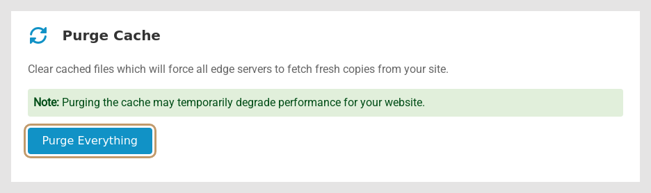 The Purge Cache box on the Edge Caching page with the Purge Everything button outlined